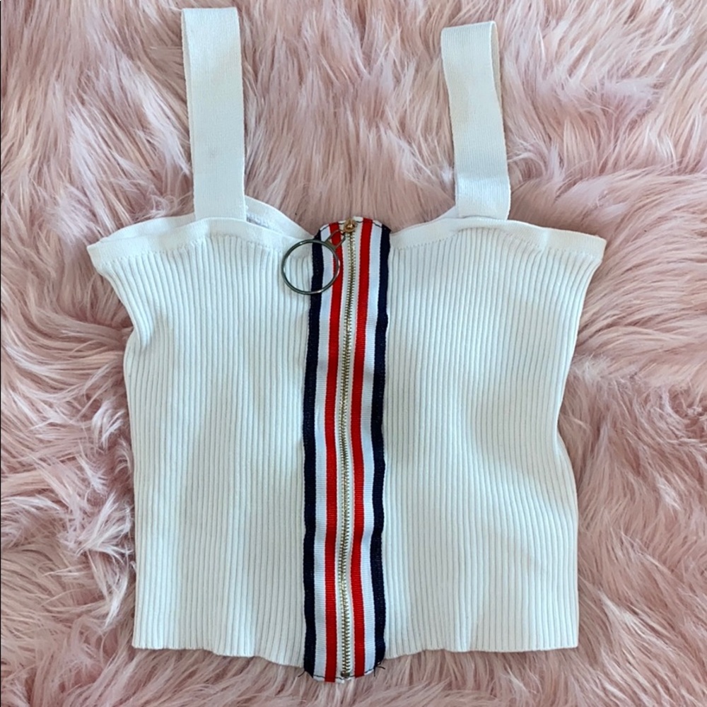 White Zipper Crop Top